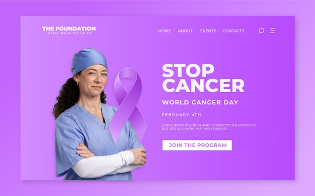 Gradient world cancer day landing page template