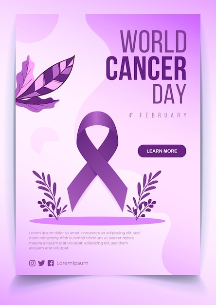 Vector gradient world cancer day vertical poster template with cancer ribbon