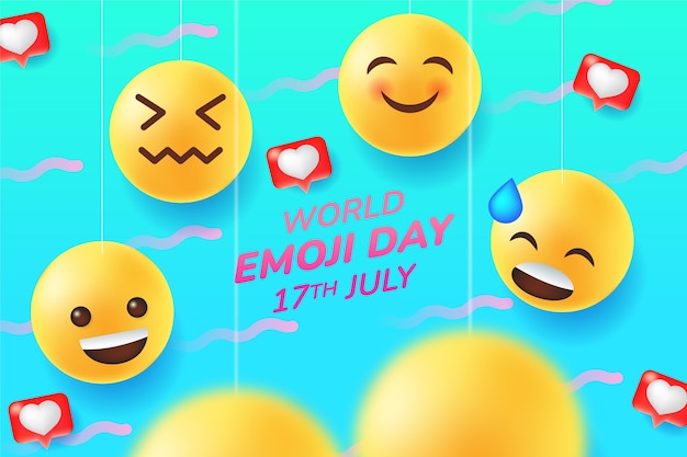 Gradient world emoji day background with emoticons