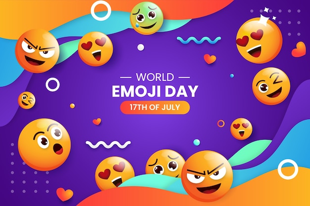 Gradient world emoji day background with emoticons