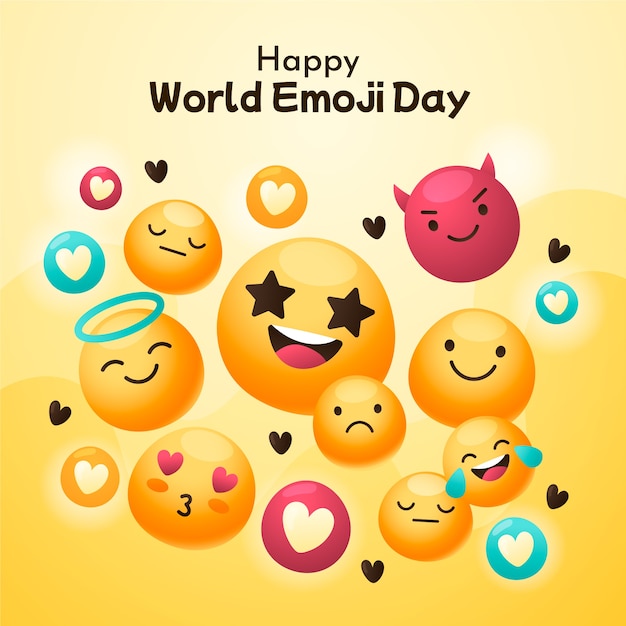 Gradient world emoji day illustration with emoticons