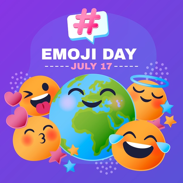 Gradient world emoji day illustration with emoticons