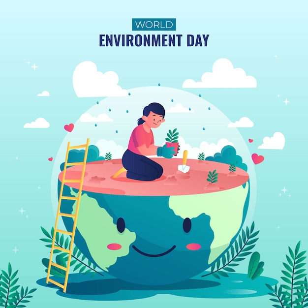 Gradient world environment day illustration