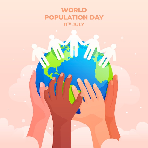 Gradient world population day illustration with hands holding planet