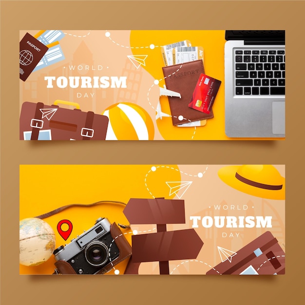 Gradient world tourism day banners set with photo