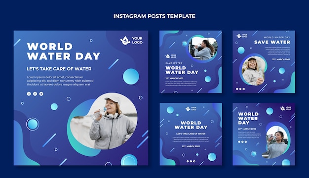 Vector gradient world water day instagram posts collection