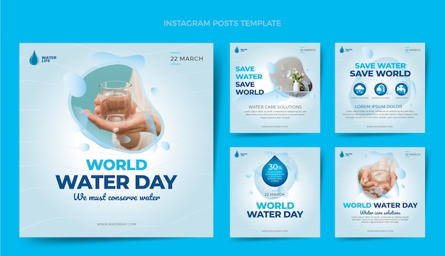 Gradient world water day instagram posts collection