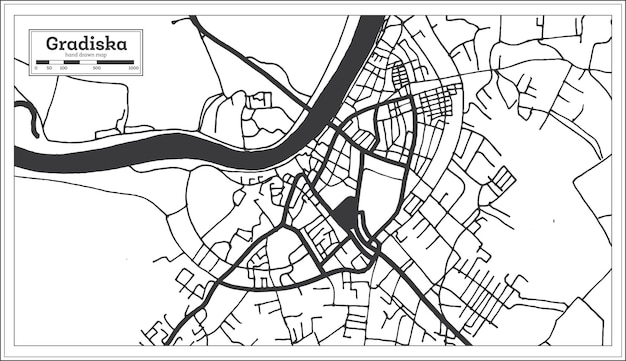 Gradiska Bosnia and Herzegovina City Map in Black and White Color in Retro Style Isolated on White