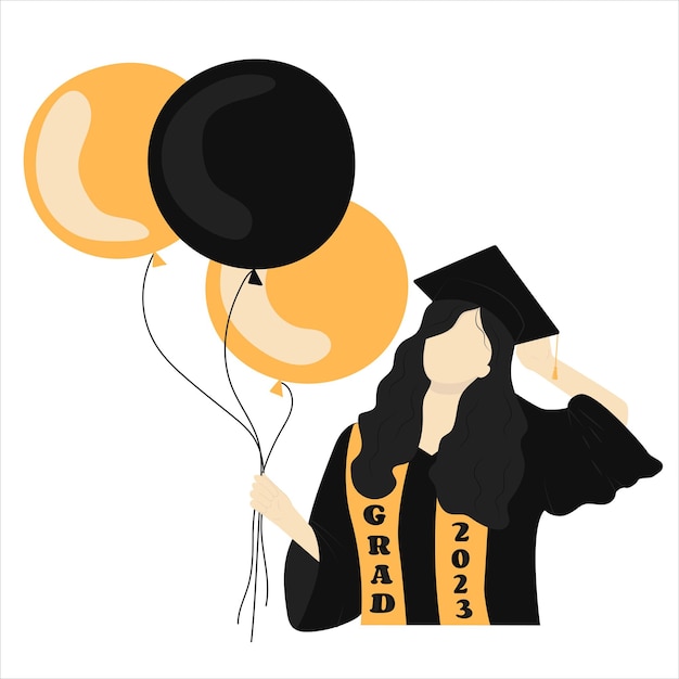 Graduate Girl in a Costume with Balloons Graduation 2023 Faceless