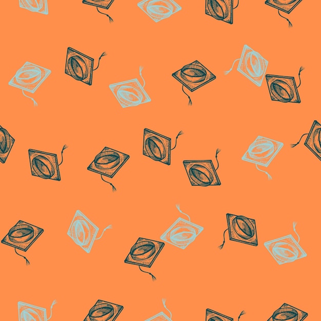 Graduate hat engraved seamless pattern Vintage element education in hand drawn style Sketch texture for fabric wallpaper textile print title wrapping paper Vector illustration