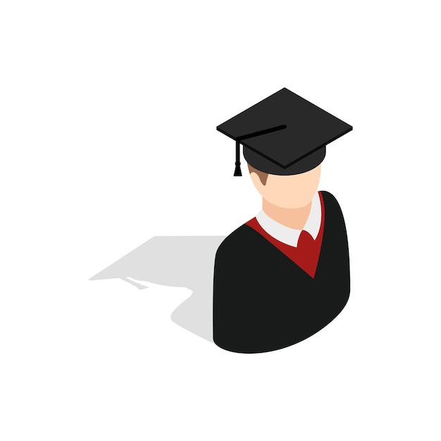 Graduate man in cap and gown icon in isometric 3d style on a white background