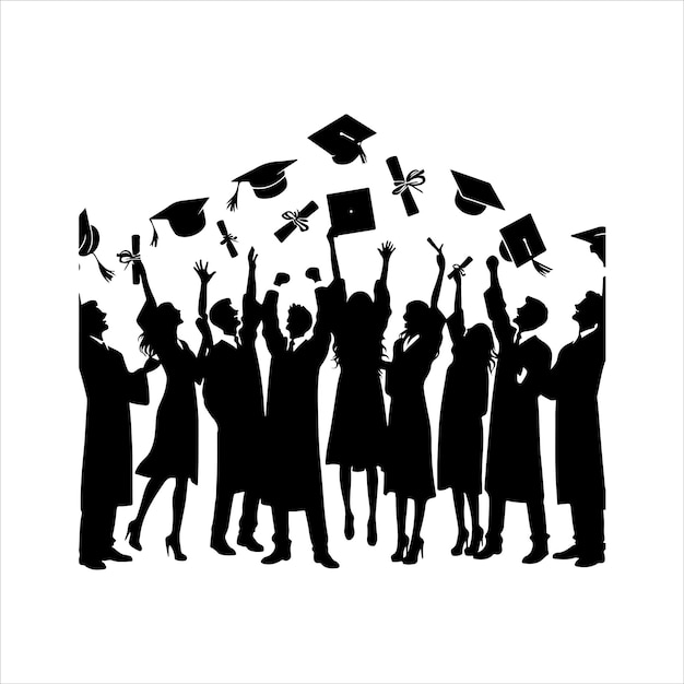 Graduates celebrating their graduation silhouettes collection vector