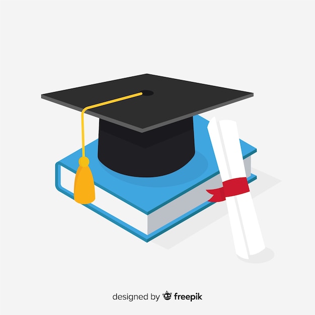 Graduation cap and diploma with flat design