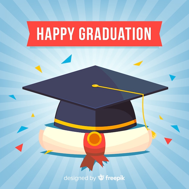 Graduation cap and diploma with flat design