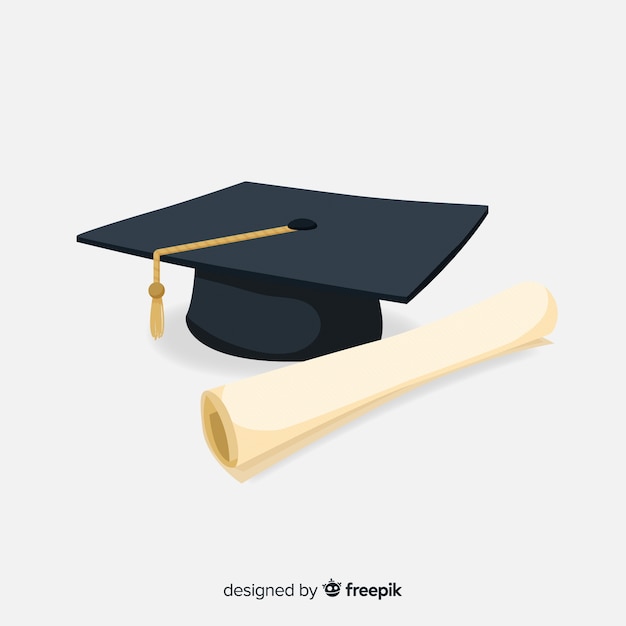 Graduation cap and diploma with flat design