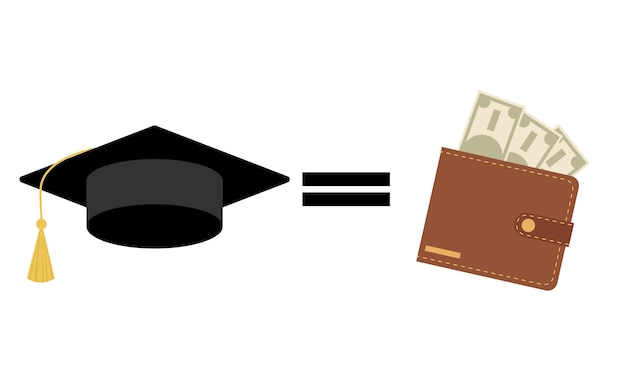 Graduation cap equal a lot of money Concept of cost of graduation Graduation cost or expensive