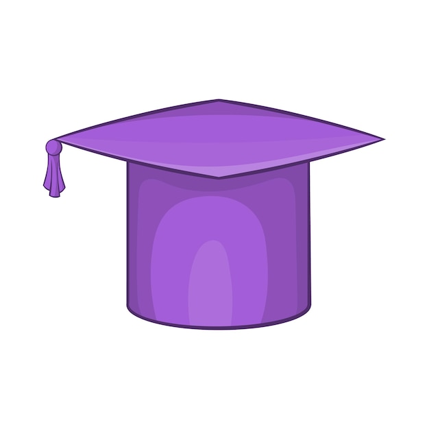 Graduation cap icon in cartoon style on a white background