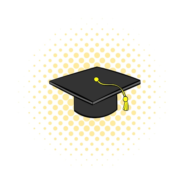 Graduation cap icon in comics style on a white background