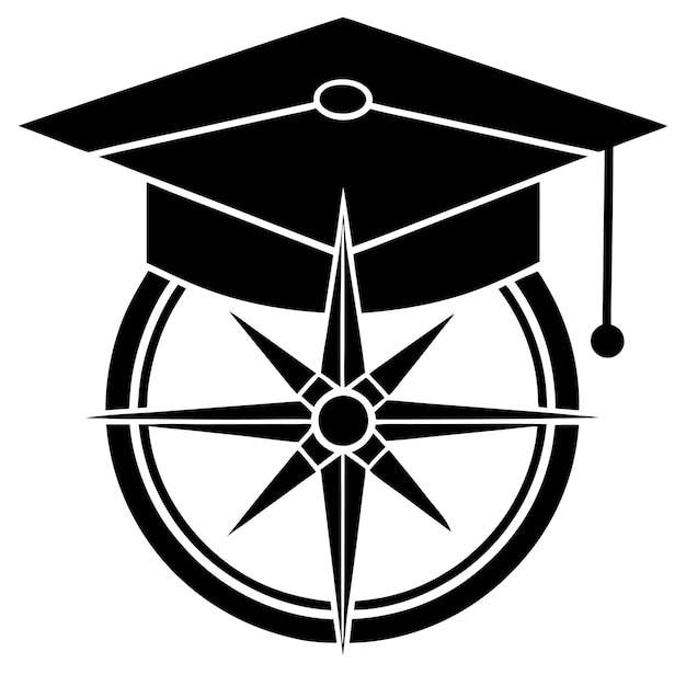 Graduation Cap with Compass Symbol of Direction and Academic Achievement