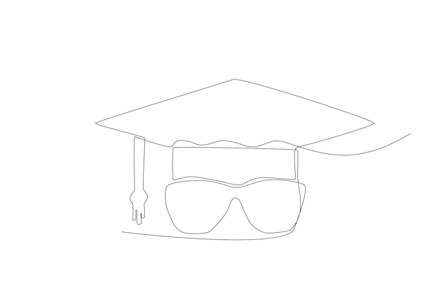 Graduation cap with glasses line art