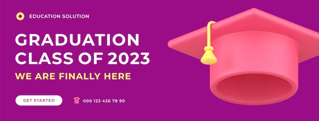 Graduation class students achievement ceremony social media banner template 3d icon vector