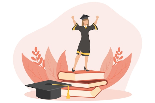 Vector graduation day flat design illustration