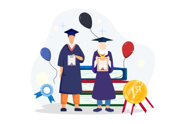 Vector graduation day flat illustration design