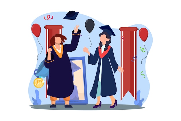 Vector graduation day flat illustration design