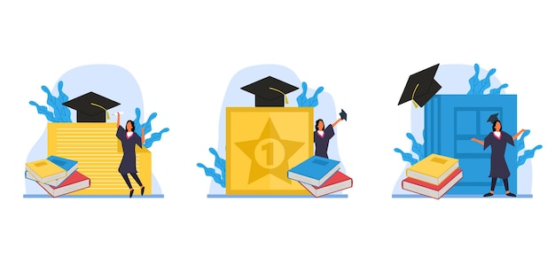 Graduation Flat Bundle Design Illustration