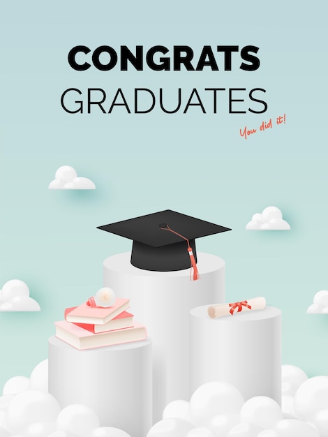 Graduation hat background for education poster or background concept with pastel color scheme vector illustration