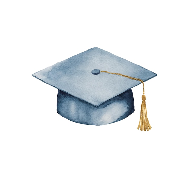 Vector graduation hat elegant watercolor illustration success achievement symbol