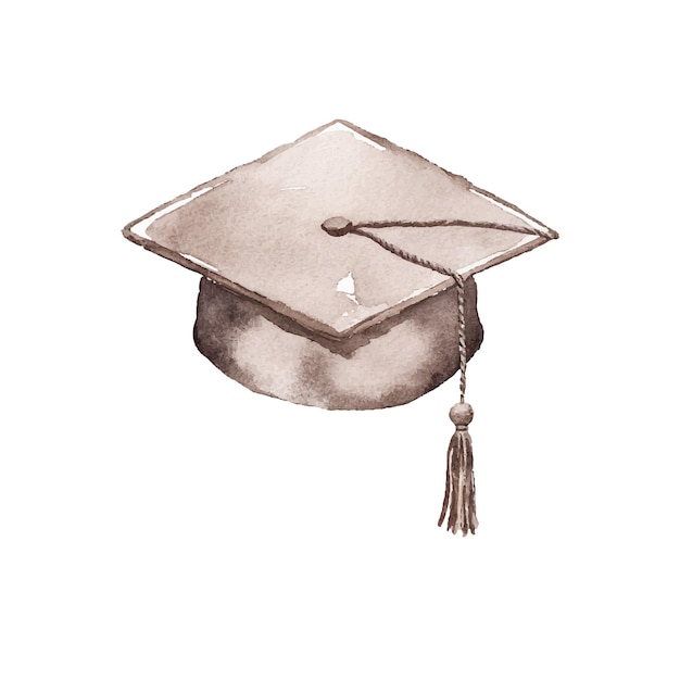 Graduation hat elegant watercolor illustration success achievement symbol