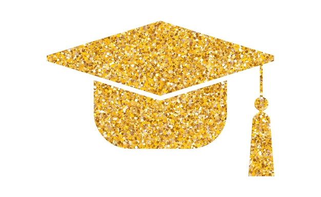 Graduation hat glitter logo graduate cap flat sparkling luxury gold sticker