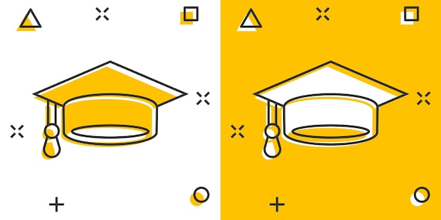 Graduation hat icon in comic style Student cap cartoon vector illustration on white isolated background University splash effect business concept