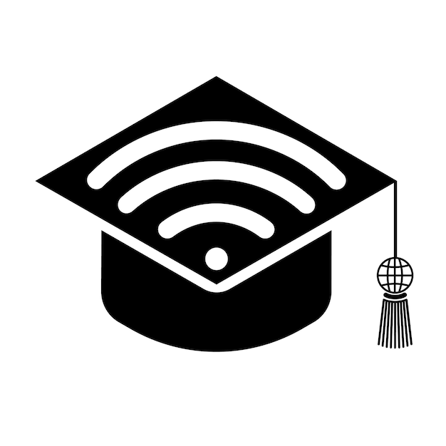 Graduation hat with WiFi icon Symbol of distance learning graduates