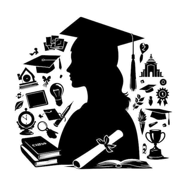 Graduation silhouette vector on white background