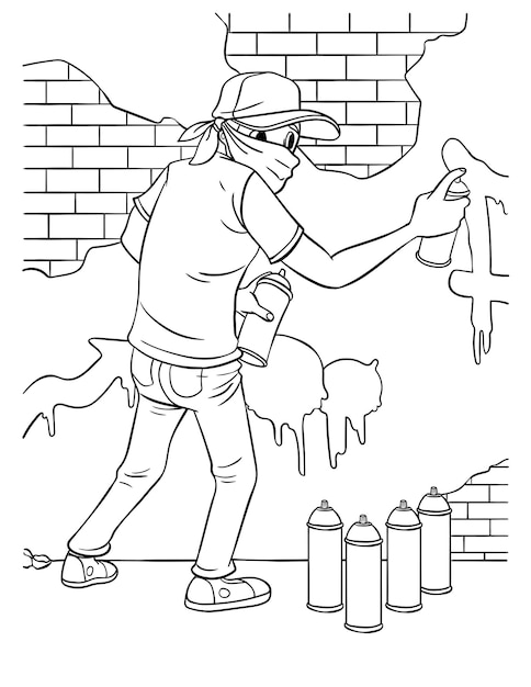 Graffiti Artist Coloring Page for Kids