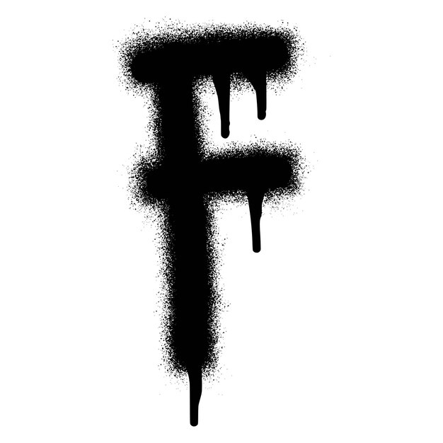 Vector graffiti font f with black spray paint.