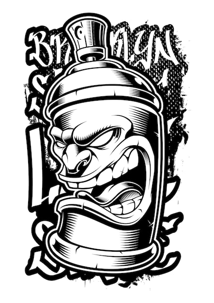 Graffiti spray can.  illustration of street art on dark background.