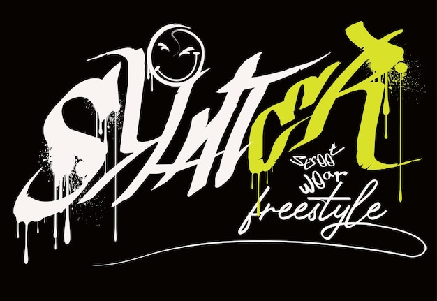 Graffiti street art style skater slogan text with spray can drawing Vector illustration of letters