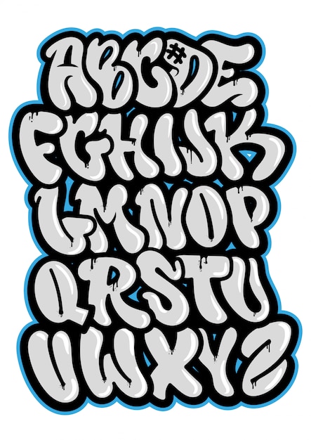 Graffiti street vandal style alphabet, letters with aerosol paint spray effect.