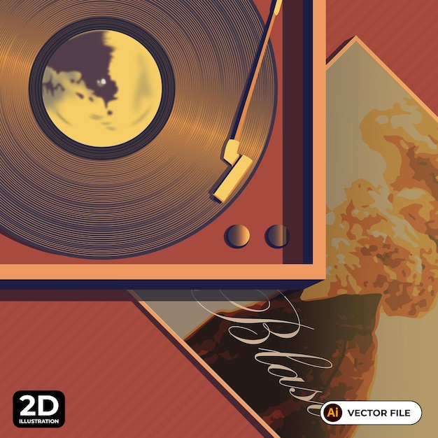 Vector gramophone vinyl with record music album above view realistic vector illustration