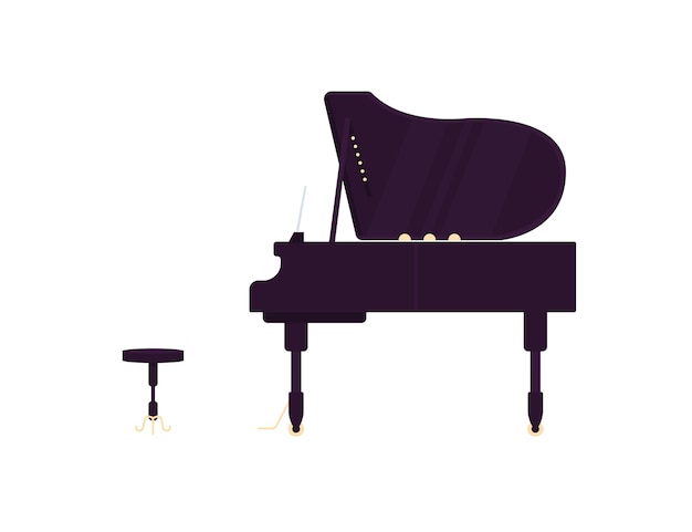 Grand black piano flat color object. Antique musical instrument. Acoustic concert. Classical music performance isolated cartoon illustration for web graphic design and animation