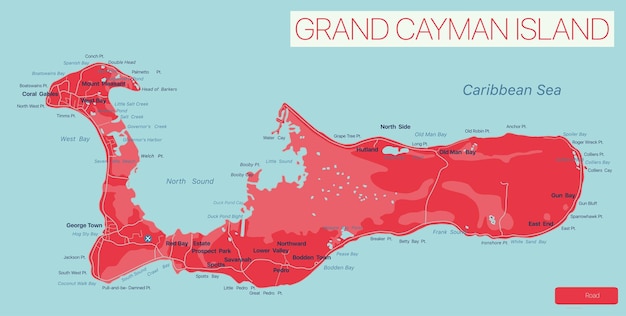 Grand Cayman island detailed editable map