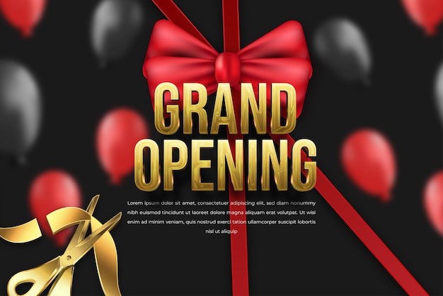 Grand opening banner with ribbon and scissors background