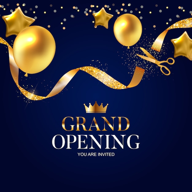 Grand Opening Card with golden Ribbon and Scissors