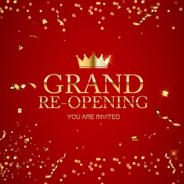 Grand Opening congratulation background card with golden confetti