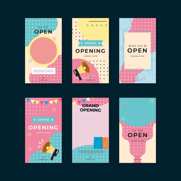 grand opening instagram stories social media template Premium vector