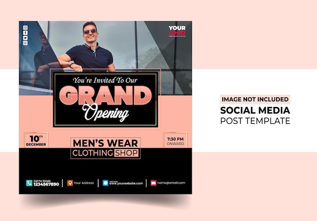 Grand opening men wear clothing shop social media template