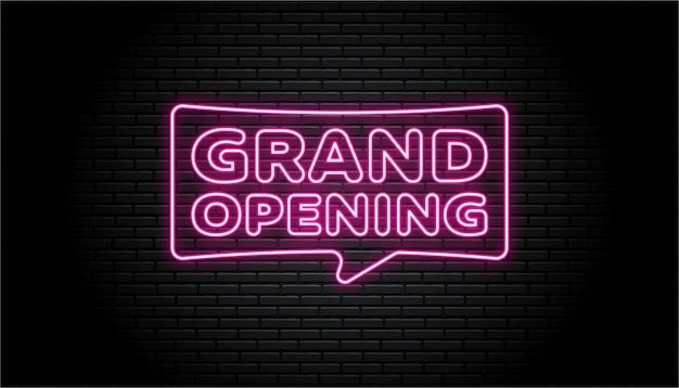 Grand opening neon sign with brick wall background template